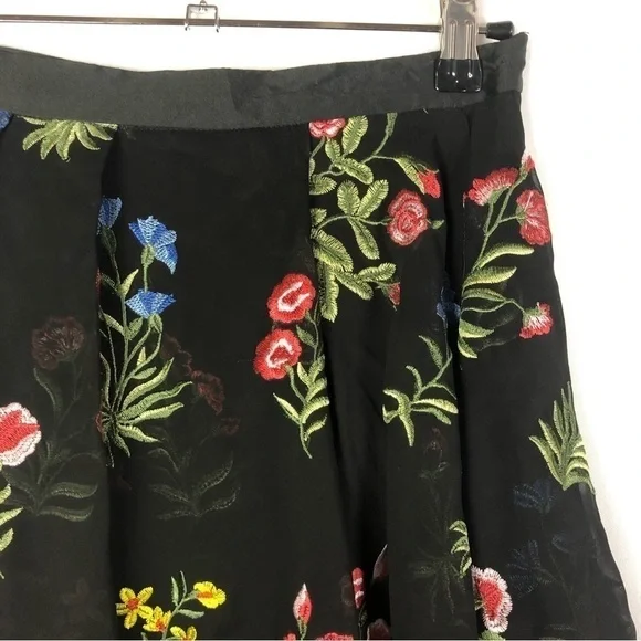 Anthropologie Eva Franco Garden of Eden Black Floral Embroidered Mini Skirt 4